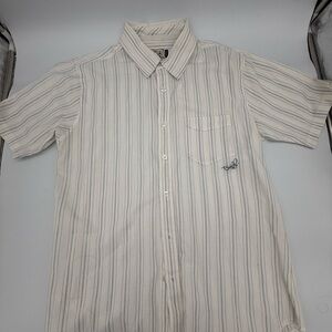 O'Neill Cream Short-Sleeve Button-Down Shirt with Navy Pinstripes